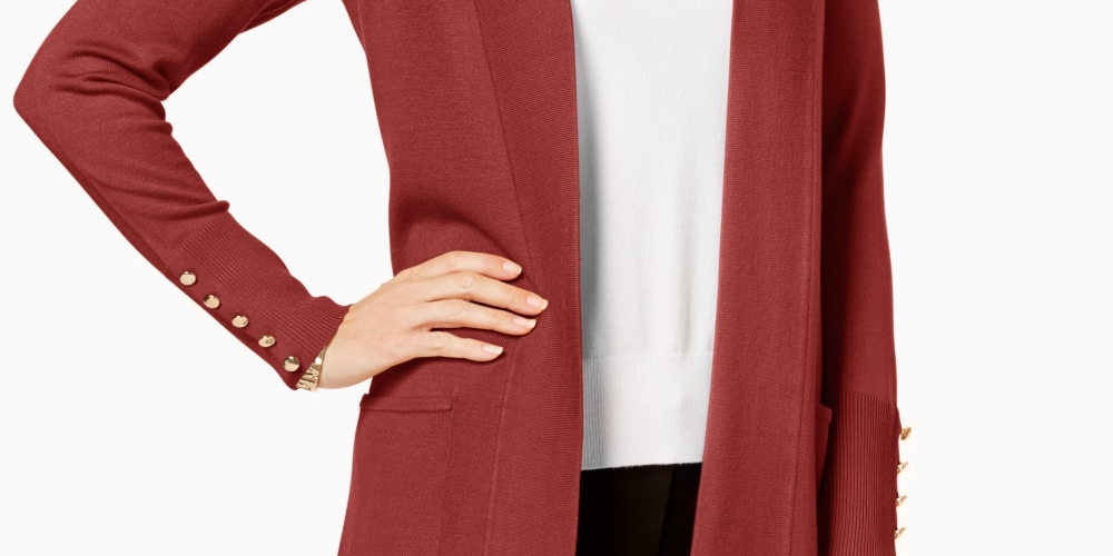 JM Collection Women's Open-Front Cardigan Red Size XX-Large