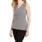 Charter Club Women's Gingham Print Button Side Top Black Size Medium