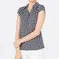 Charter Club Women's Short Sleeve Printed Polo Top Black Size X-Large