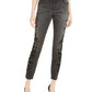 INC International Concepts Women's Flocked Leopard Print Skinny Jeans Black Size 4