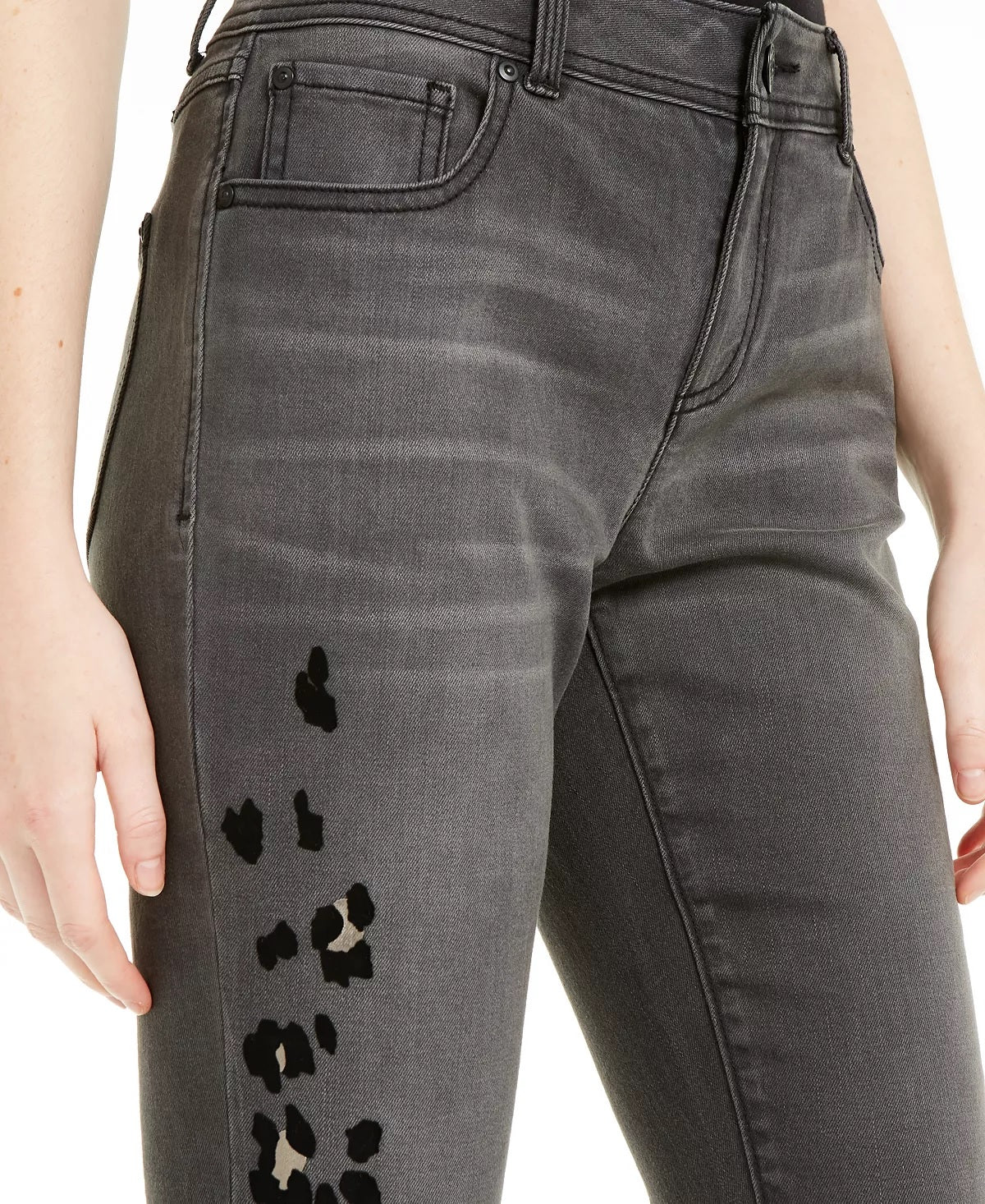 INC International Concepts Women's Flocked Leopard Print Skinny Jeans Black Size 4