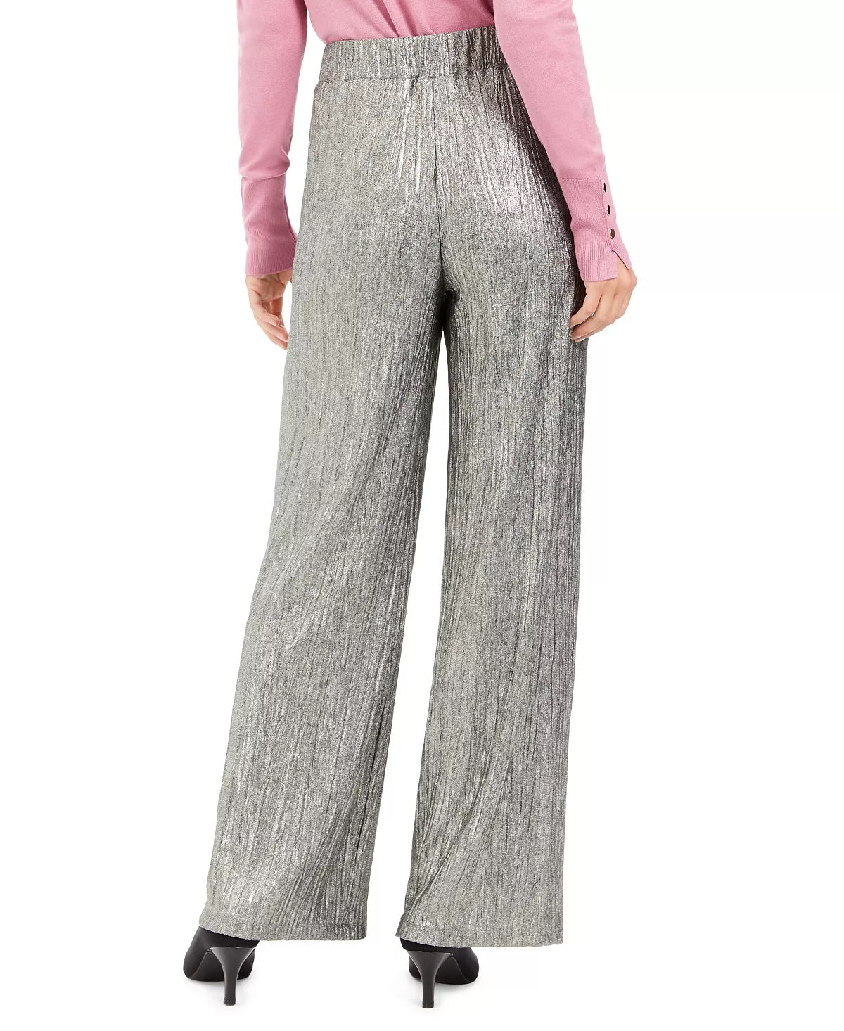 JM Collection Women's Metallic Crinkle Pants Yellow Size Small