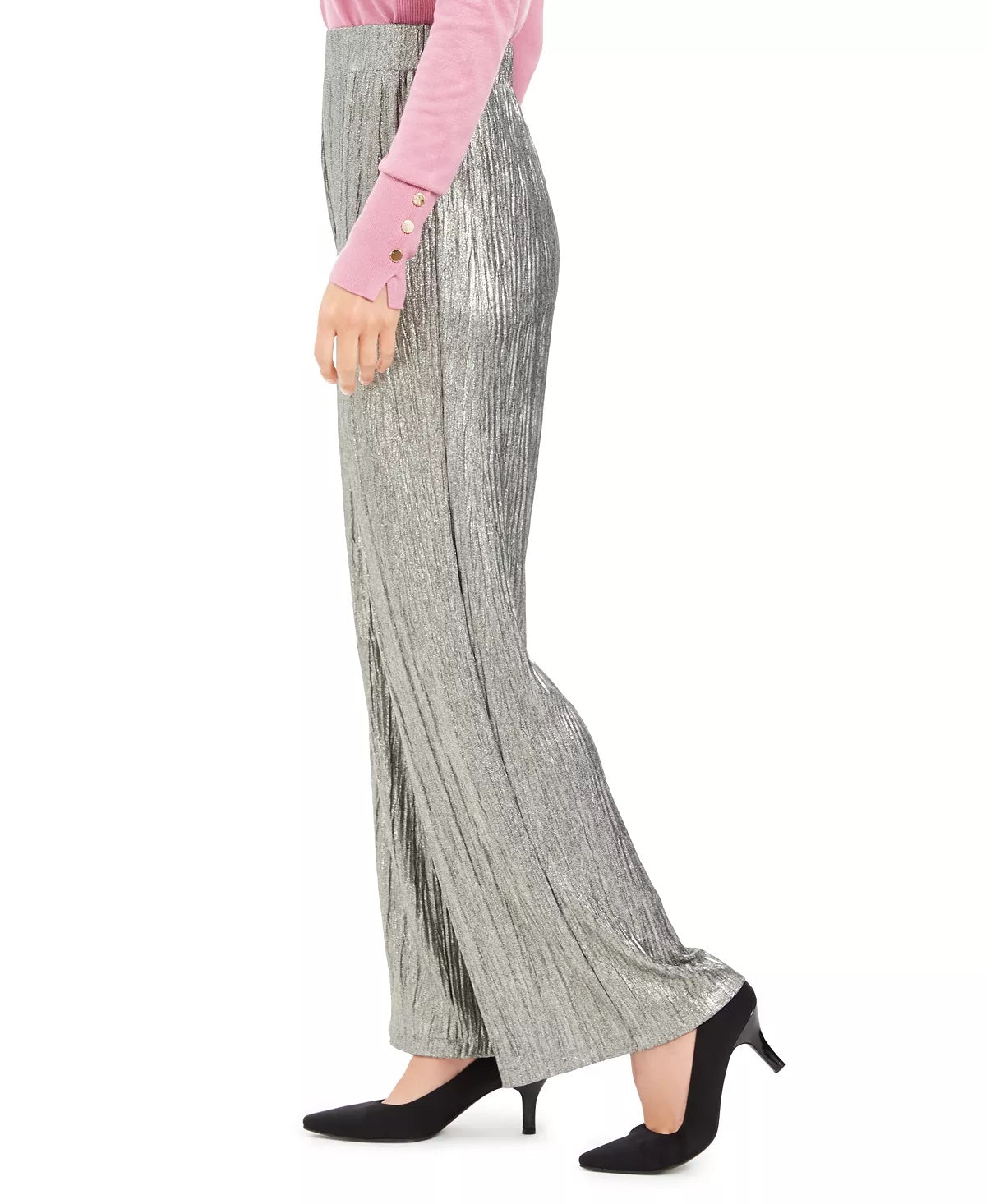 JM Collection Women's Metallic Crinkle Pants Yellow Size Small
