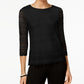Charter Club Women's 3/4 Sleeve Lace Top Black Size XX-Large