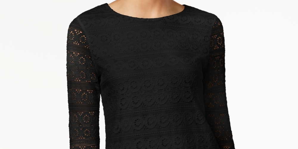 Charter Club Women's 3/4 Sleeve Lace Top Black Size XX-Large