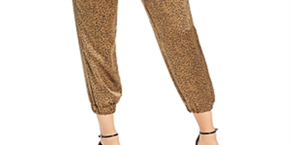 Joie Women's Sequoya Leopard Print Jogger Pants Gold Size L