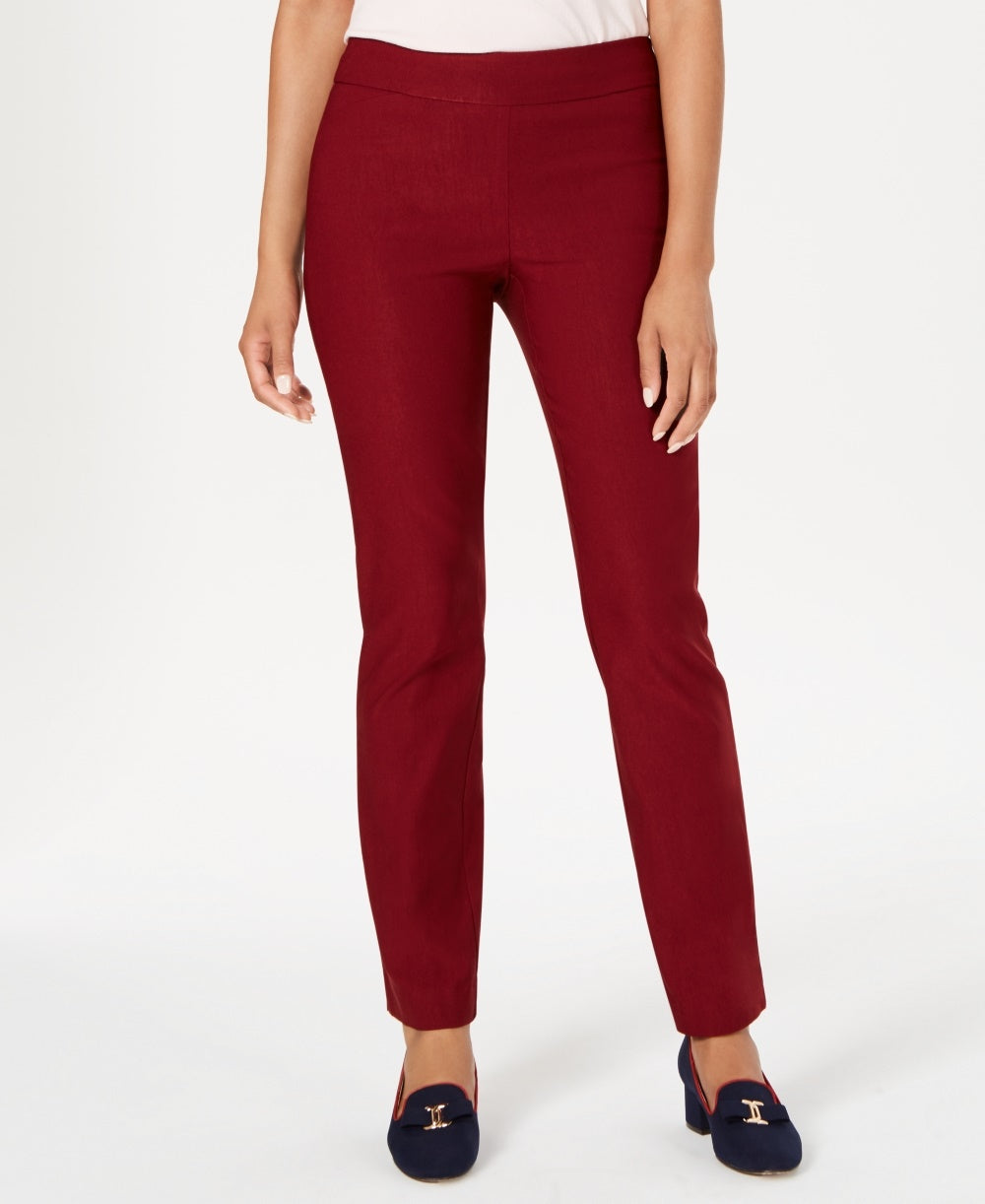 Charter Club Women's Cambridge Skinny Pull-On Tummy-Control Pants Wine Size 16