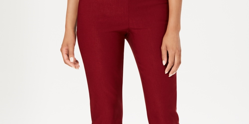 Charter Club Women's Cambridge Skinny Pull-On Tummy-Control Pants Wine Size 16