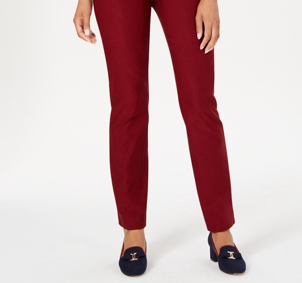 Charter Club Women's Cambridge Skinny Pull-On Tummy-Control Pants Wine Size 16