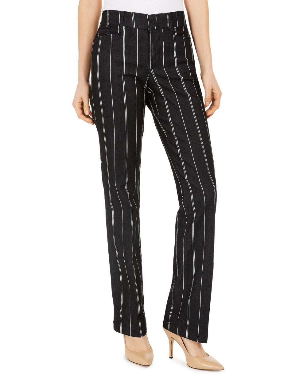 Charter Club Women's Denim Pinstriped Trousers Blue Size 10