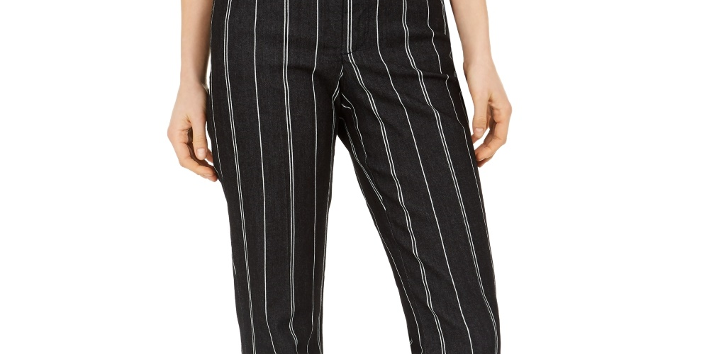 Charter Club Women's Denim Pinstriped Trousers Blue Size 10