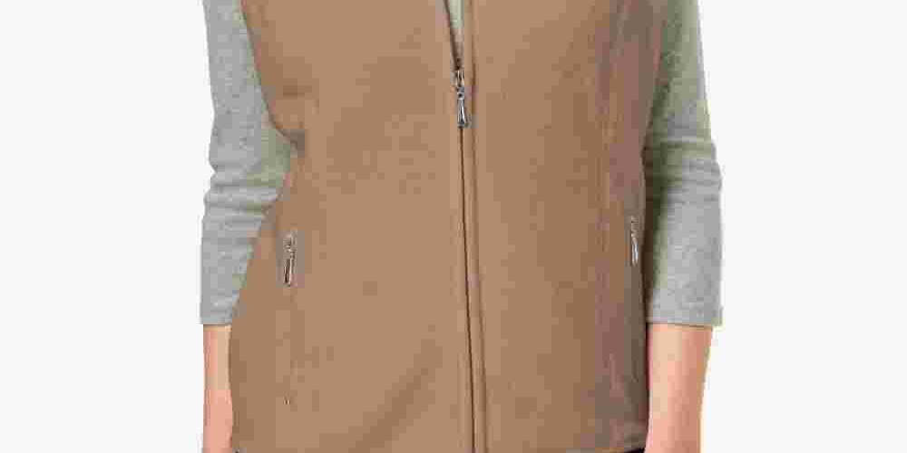 Karen Scott Women's Brown Zippered Sleeveless Vest Top Brown Size Small