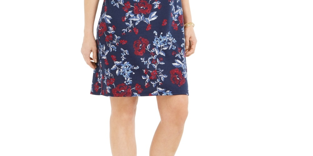 Karen Scott Women's Printed Boat Neck Dress Blue Size Small