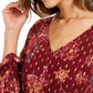 Style & Co Women's Printed Drawstring Waist Top Red Size PM