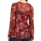 Style & Co Women's Printed Drawstring Waist Top Red Size PM