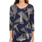 JM Collection Women's Printed 3/4 Sleeve Scoop Neck Top Blue Size X-Small