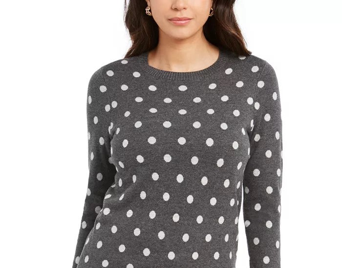 Charter Club Women's Petite Polka Dot Sweater Gray Size Petite