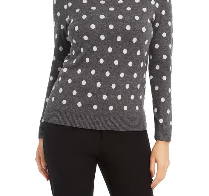 Charter Club Women's Petite Polka Dot Sweater Gray Size Petite