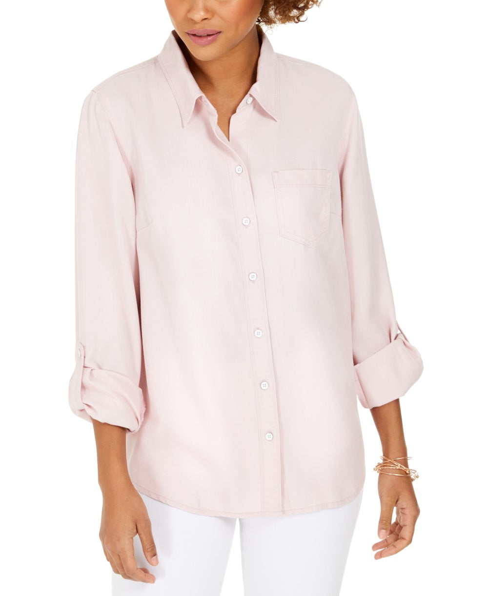 Style & Co Women's One-Pocket Shirt Pink Size Large