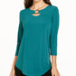 JM Collection Women's Ring Neck 3/4 Sleeve Top Green Size PS