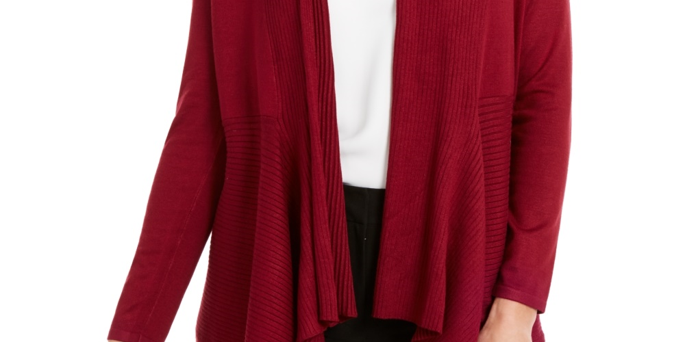 JM Collection Women's Ribbed Handkerchief-Hem Cardigan Medium Red Size X-Large