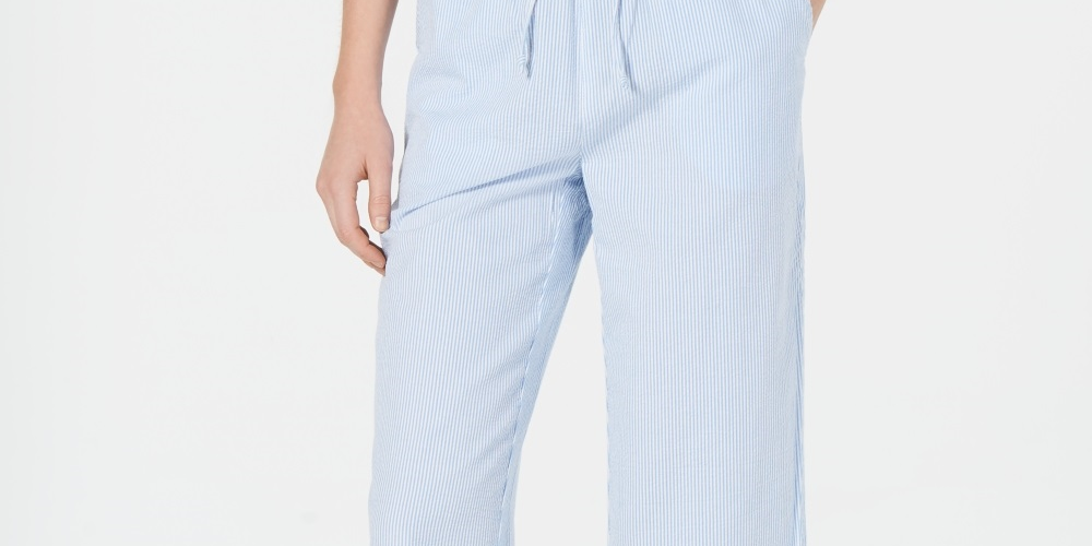 Karen Scott Women's Cotton Seersucker Capri Pants Blue Size X-Small