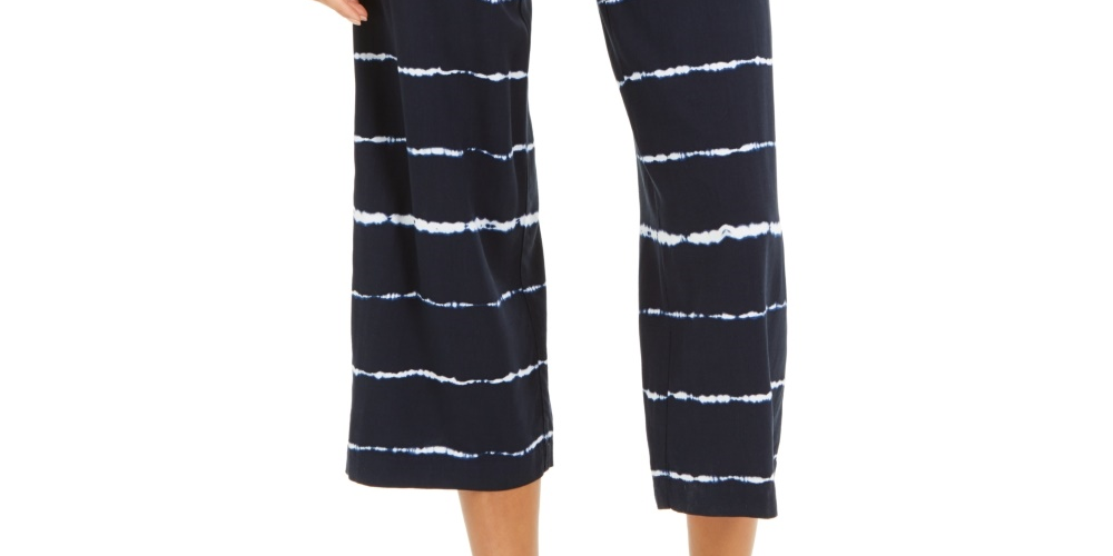 Style & Co Women's Striped Tie-Dyed Cropped Pants Navy Size X Small