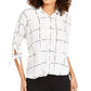 Alfani Women's Printed Tie Cuff Top White Size Petite Small