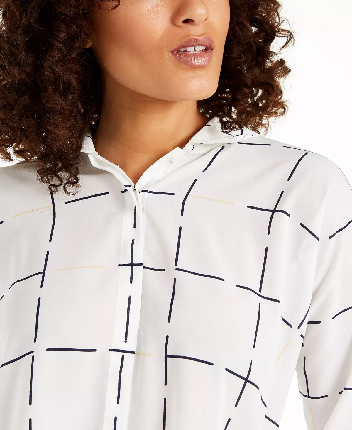 Alfani Women's Printed Tie Cuff Top White Size Petite Small