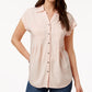 Style & Co Women's Pleated Cuffed-Sleeve Top  Pink Size Small