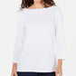 Karen Scott Women's Petite Studded Boat-Neck Cotton Top White Size PL