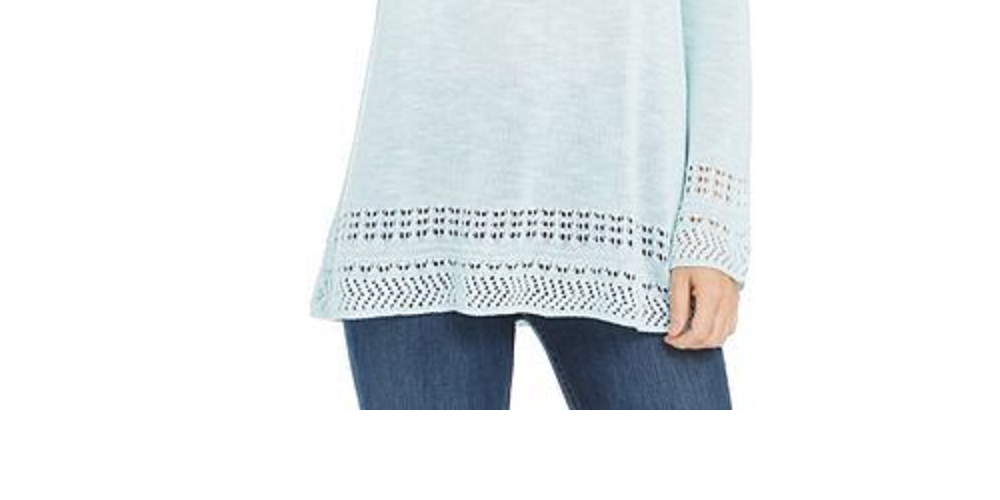 Style & Co Women's Pointelle Trim Marled Tunic Sweater Green Size Small