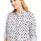 Charter Club Women's Printed Roll-Tab Sleeve Linen-Blend Top White Size X-Large