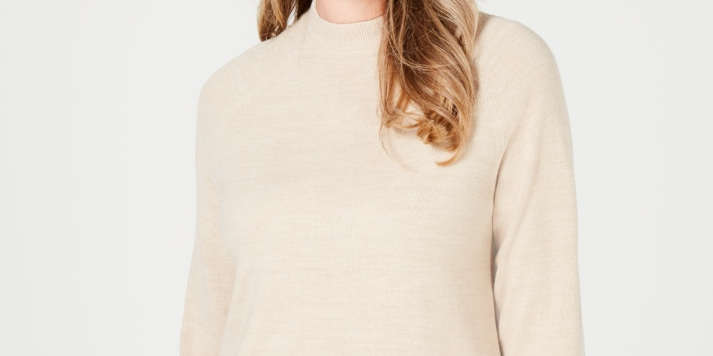 Karen Scott Women's Zip Back Mock Neck Sweater  Beige Size XX-Large