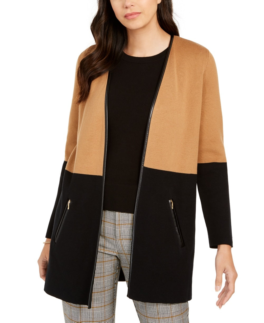 Charter Club Women's Milano Cotton Colorblocked Cardigan Brown/Black Size XX-Large