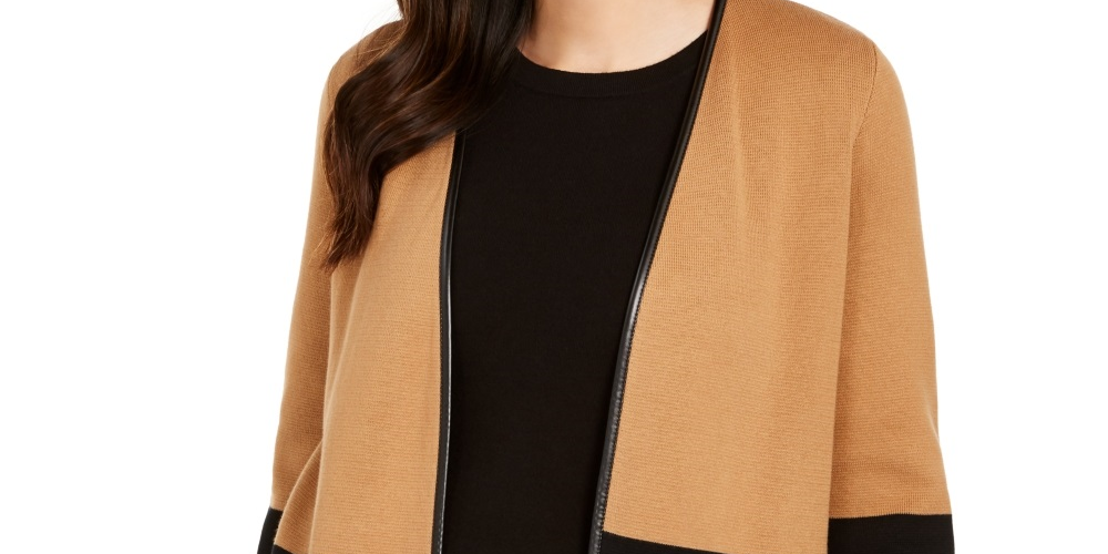 Charter Club Women's Milano Cotton Colorblocked Cardigan Brown/Black Size XX-Large