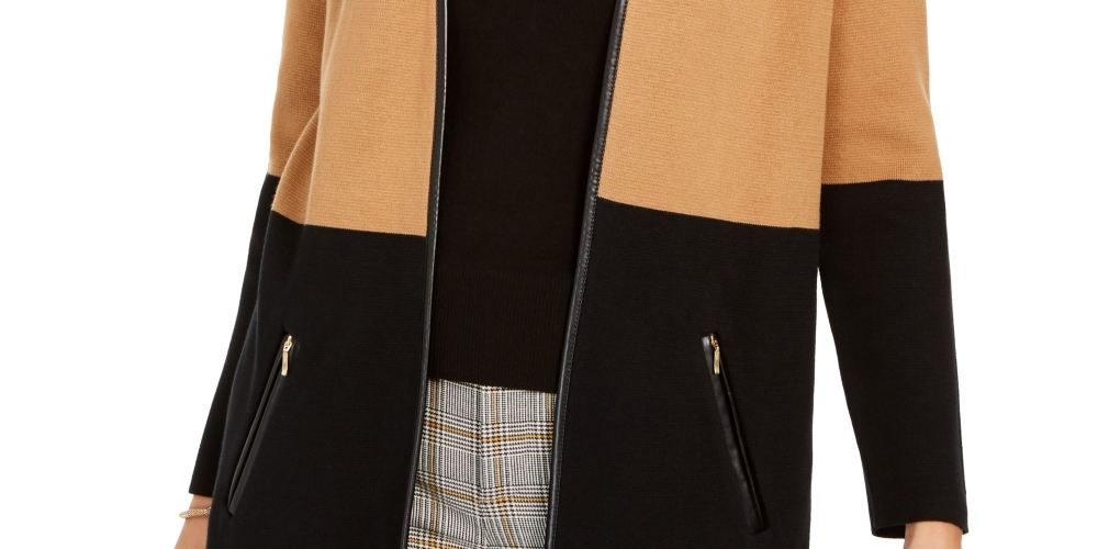 Charter Club Women's Milano Cotton Colorblocked Cardigan Brown/Black Size XX-Large