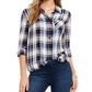 Style & Co Women's Plaid One Pocket Shirt White/Purple Size Large