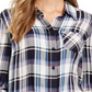 Style & Co Women's Plaid One Pocket Shirt White/Purple Size Large