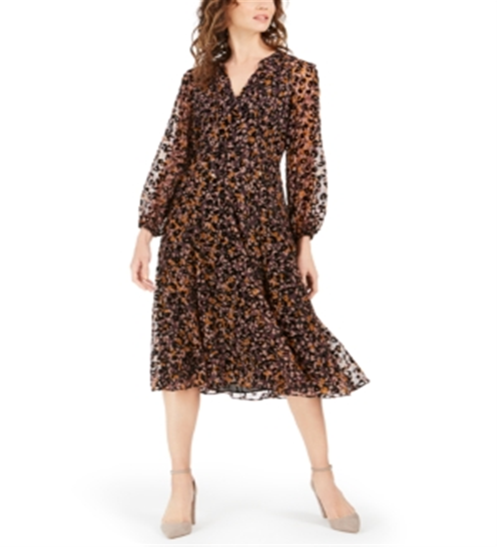 Tommy Hilfiger Women's Dress a Line Velvet Burnout MIDI Brown Size 12