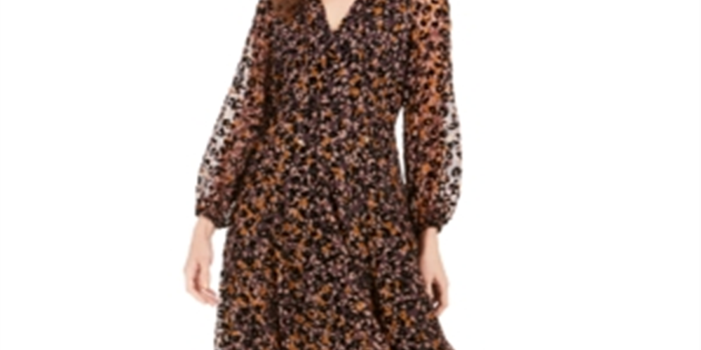 Tommy Hilfiger Women's Dress a Line Velvet Burnout MIDI Brown Size 12