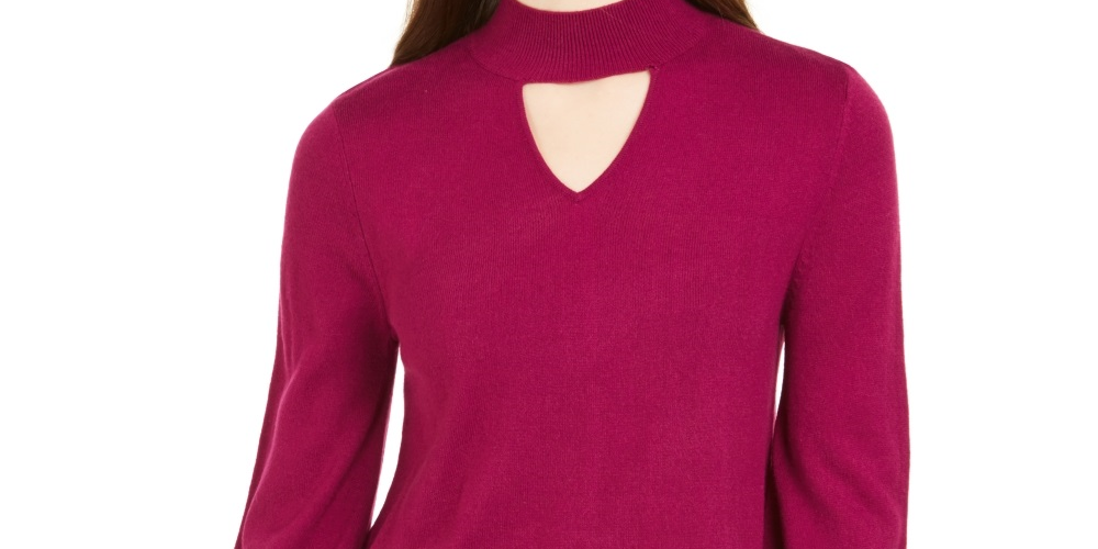 Style & Co Women's Mock Neck Keyhole Sweater Pink Size X-Small