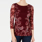 Charter Club Women's Floral Print Mesh Top Wine Size PL