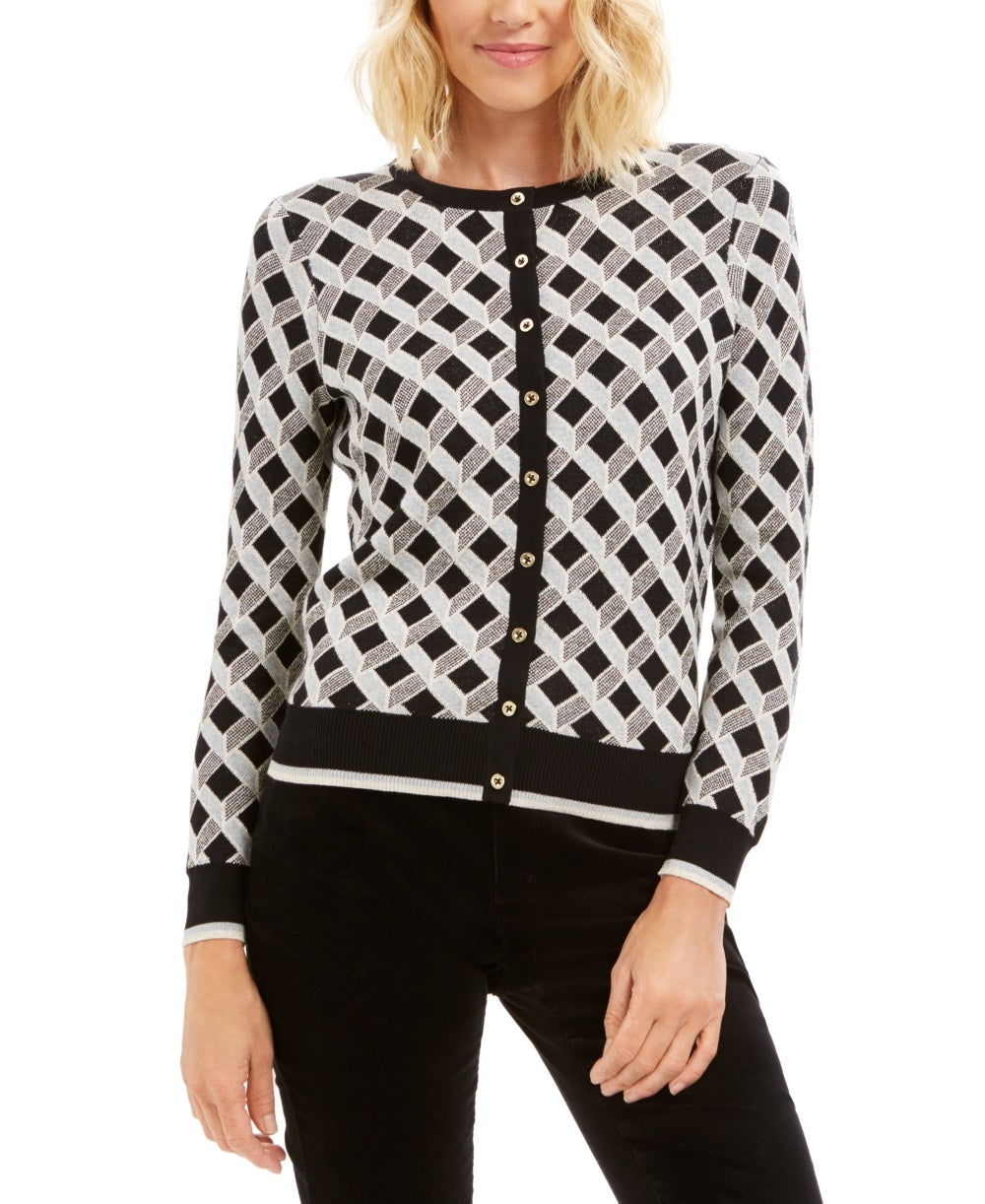 Charter Club Women's Lurex Patterned Cardigan Black Size X-Large