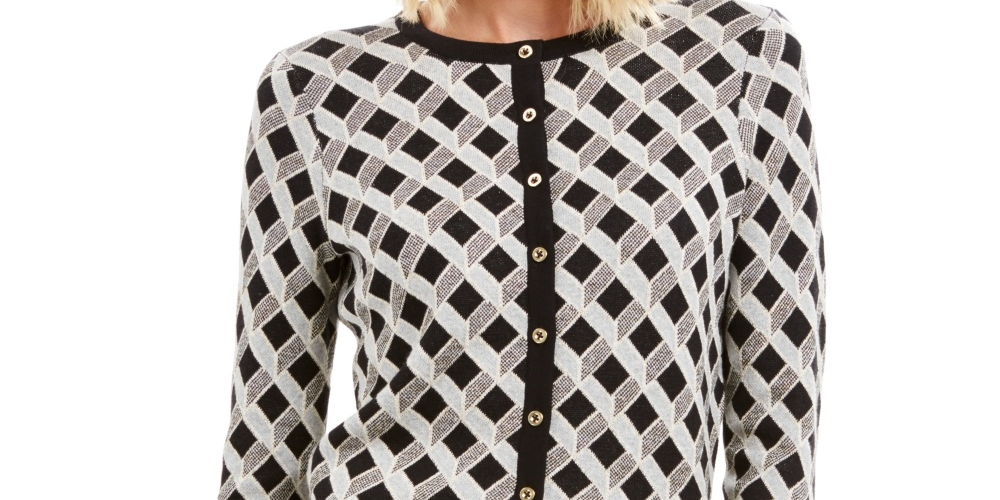 Charter Club Women's Lurex Patterned Cardigan Black Size X-Large