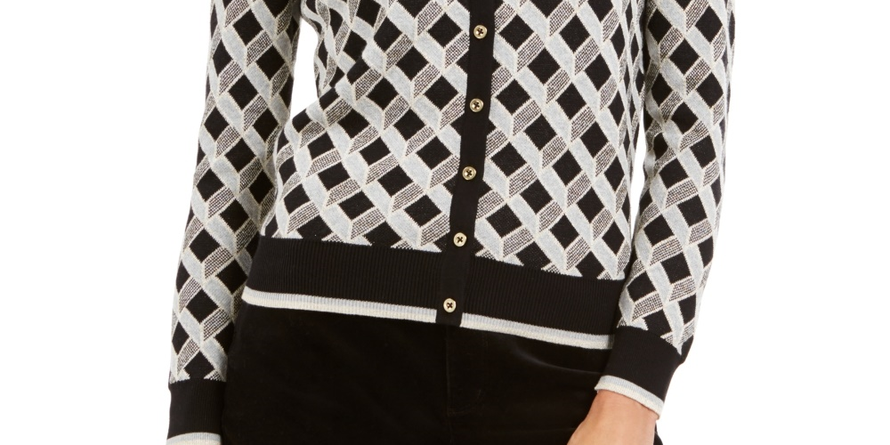 Charter Club Women's Lurex Patterned Cardigan Black Size X-Large