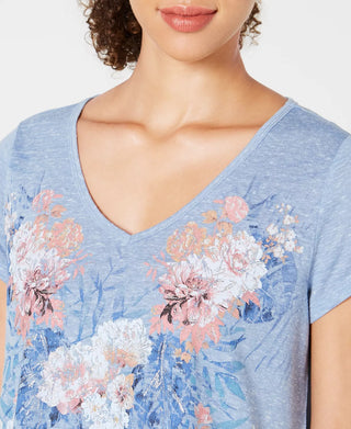 Style & Co Women's Graphic Print Top Blue Size PS