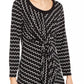 Alfani Women's Tie Printed Long Sleeve Scoop Neck Blouse Evening Top Black Size Petite Medium