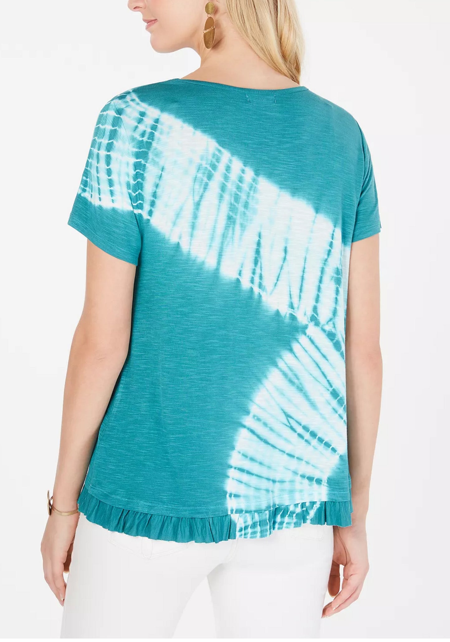 Style & Co Women's Tie Dyed Ruffle Hem Top Blue Size Small