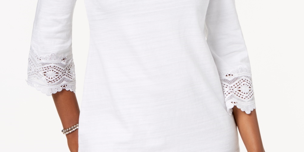 Charter Club Women's Cotton Lace Trim Top White Size XX-Large